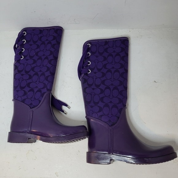 COACH Tristee Monogram Logo Lace Up Rain Boots Size 6B - Picture 5 of 14